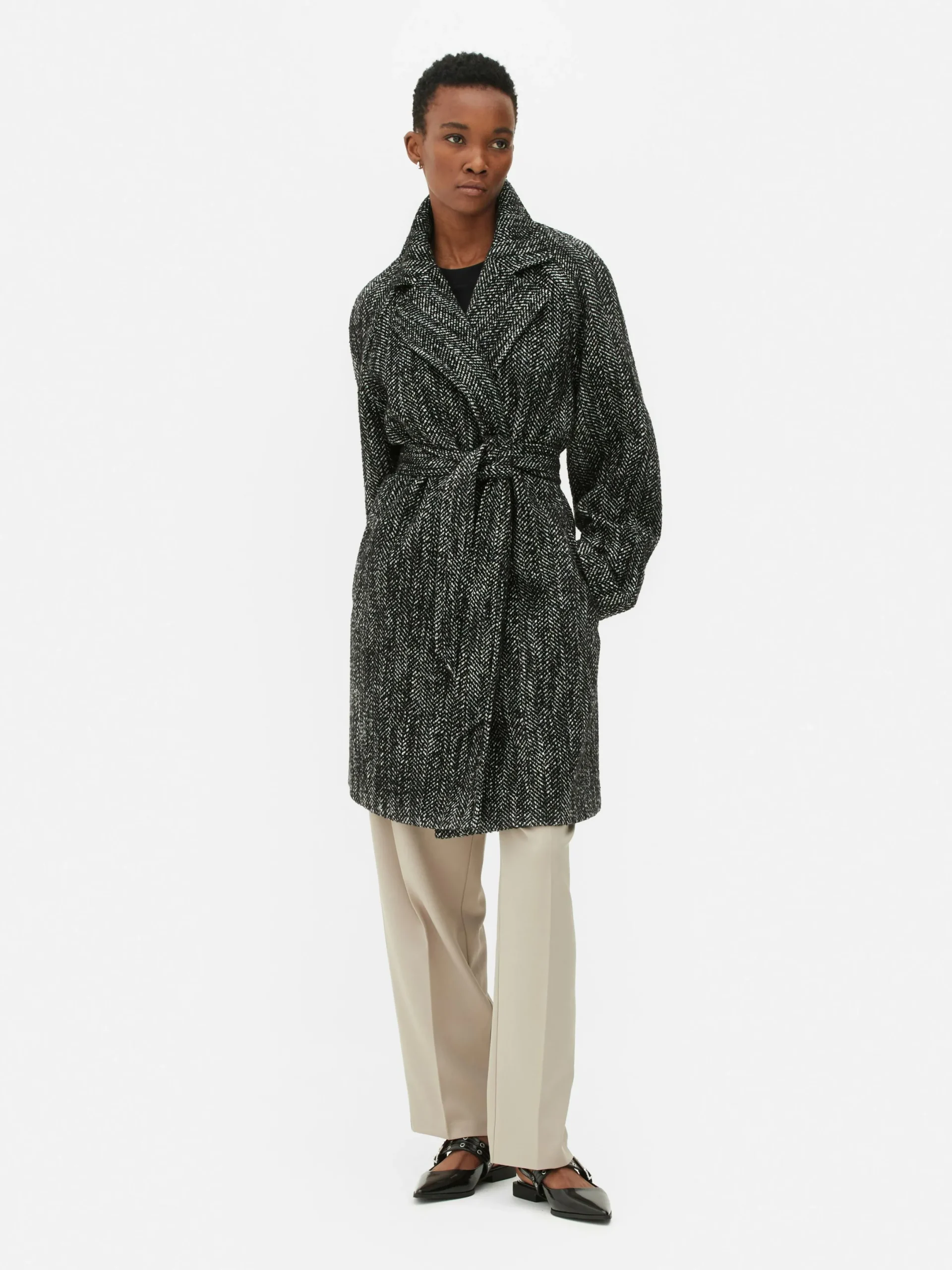 Mujer Primark Abrigos Y Chaquetas|Abrigo De Tejido De Espiga Con Cinturón