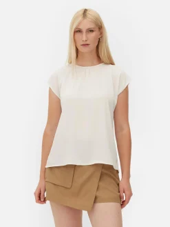 Mujer Primark Camisas Y Blusas|Blusa De Mangas Casquillo Con Cuello Fruncido