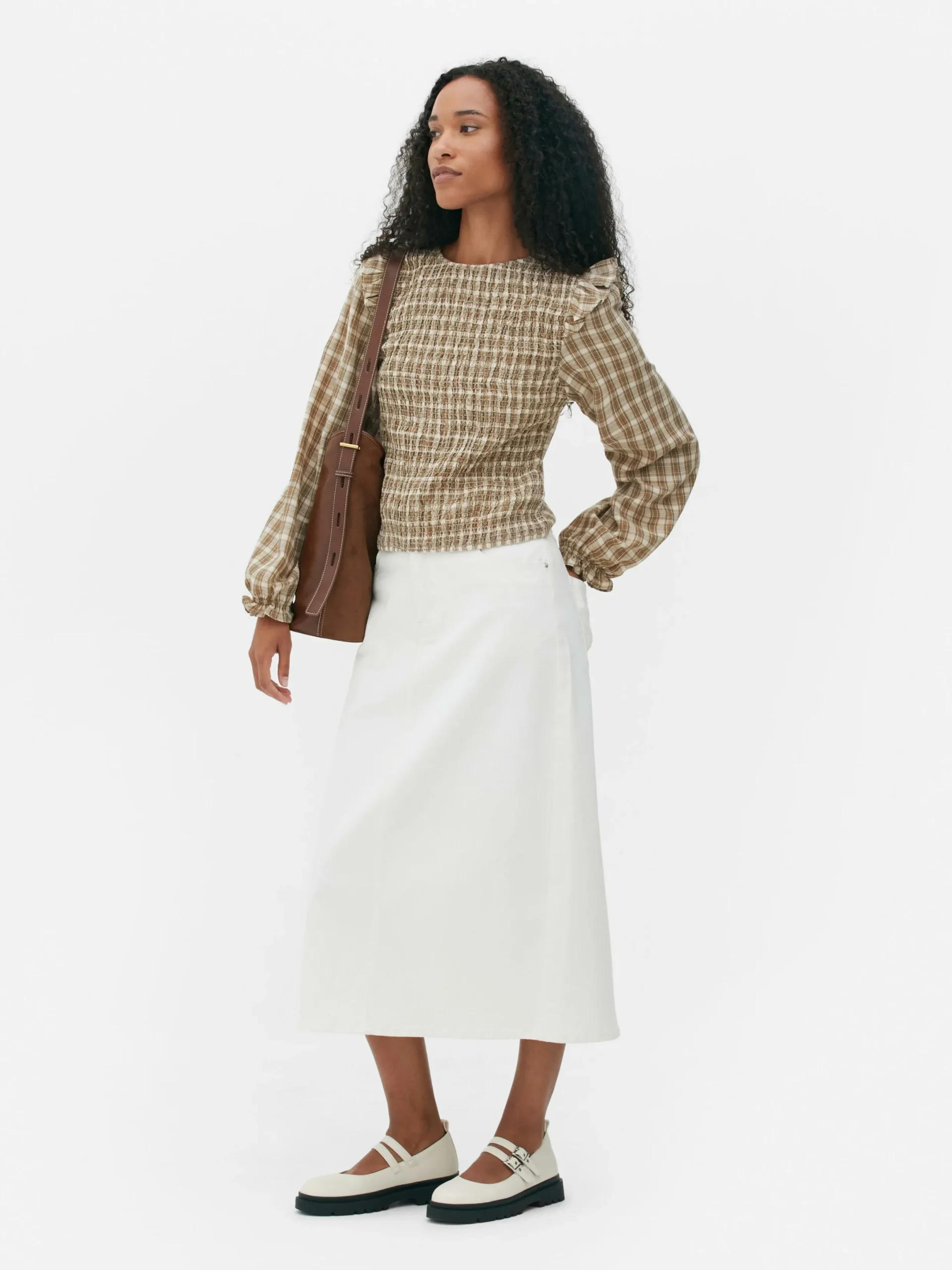 Mujer Primark Camisas Y Blusas|Blusa Fruncida De Cuadros De Manga Larga