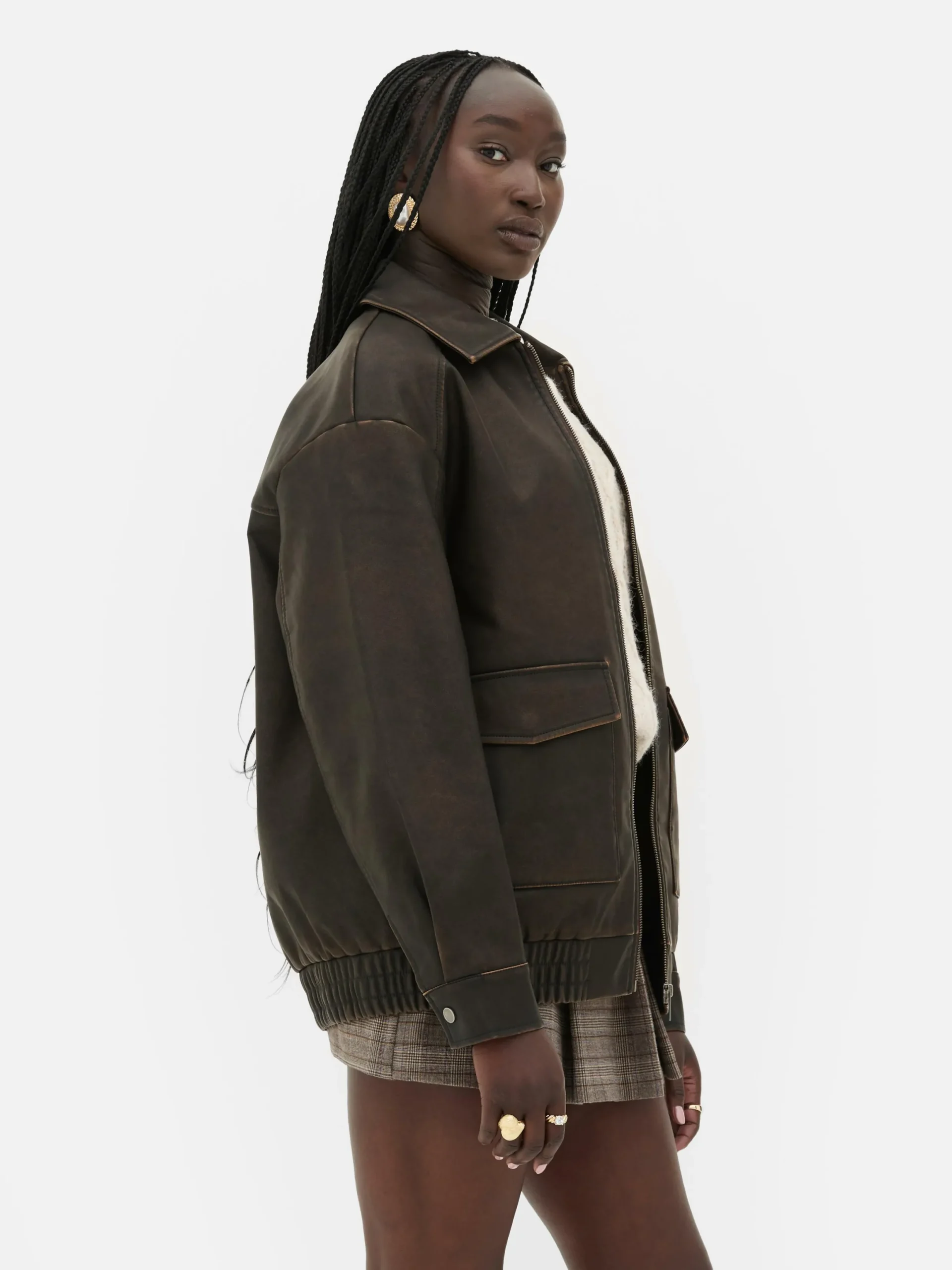 Mujer Primark Abrigos Y Chaquetas|Bómber De Piel Sintética Desgastada De Rita Ora