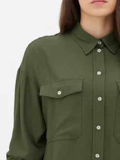 Mujer Primark Camisas Y Blusas|Camisa Con Cuello Abotonado Y Bolsillo En El Pecho