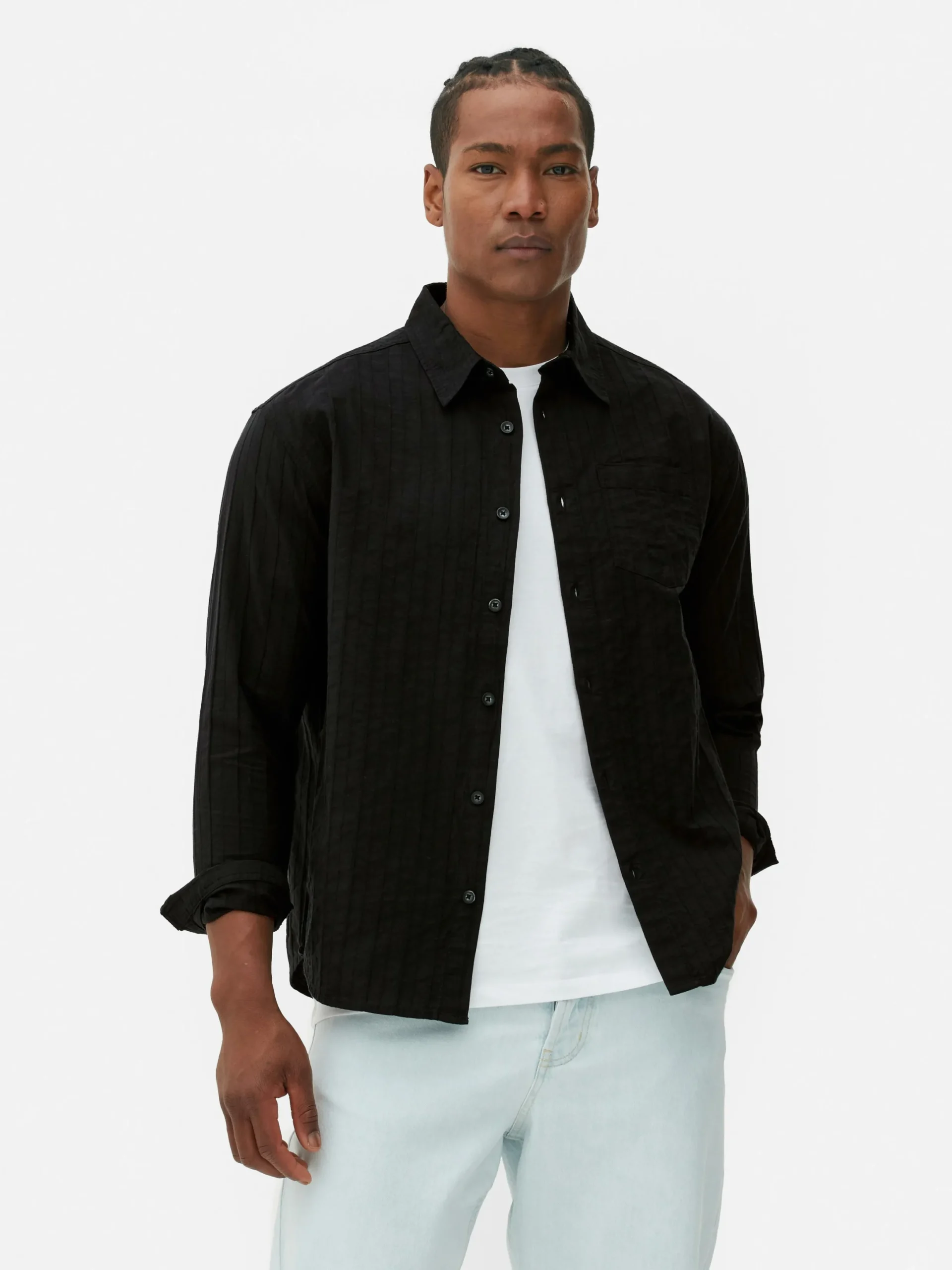 Hombre Primark Camisas|Camisa De Jacquard Con Manga Larga