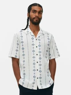 Hombre Primark Camisas|Camisa De Manga Corta Arrugada Con Diseño Geométrico