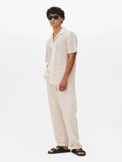 Hombre Primark Camisas|Camisa De Manga Corta De Ganchillo Con Botones