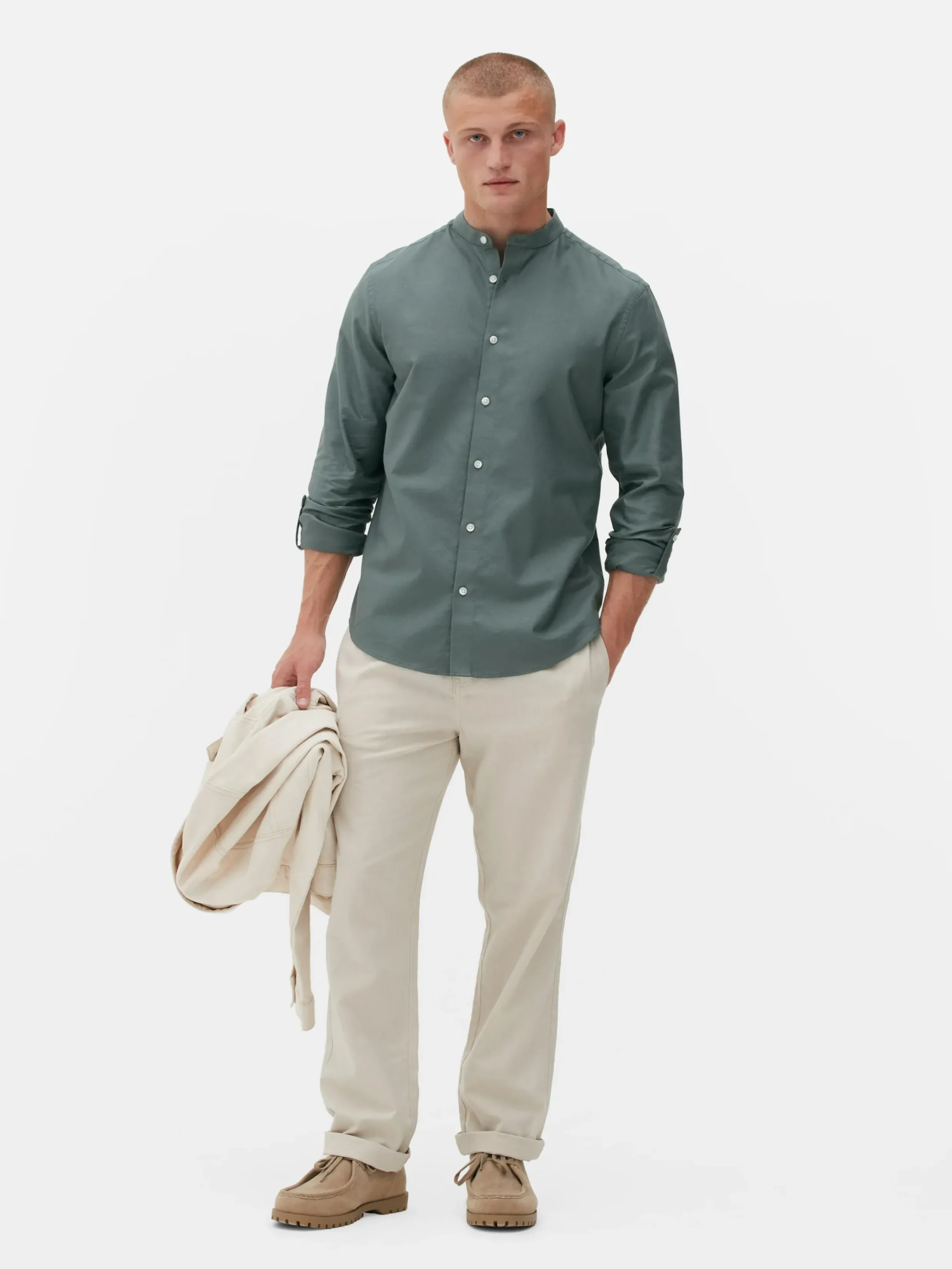 Hombre Primark Camisas|Camisa De Mangas Enrolladas Con Botones