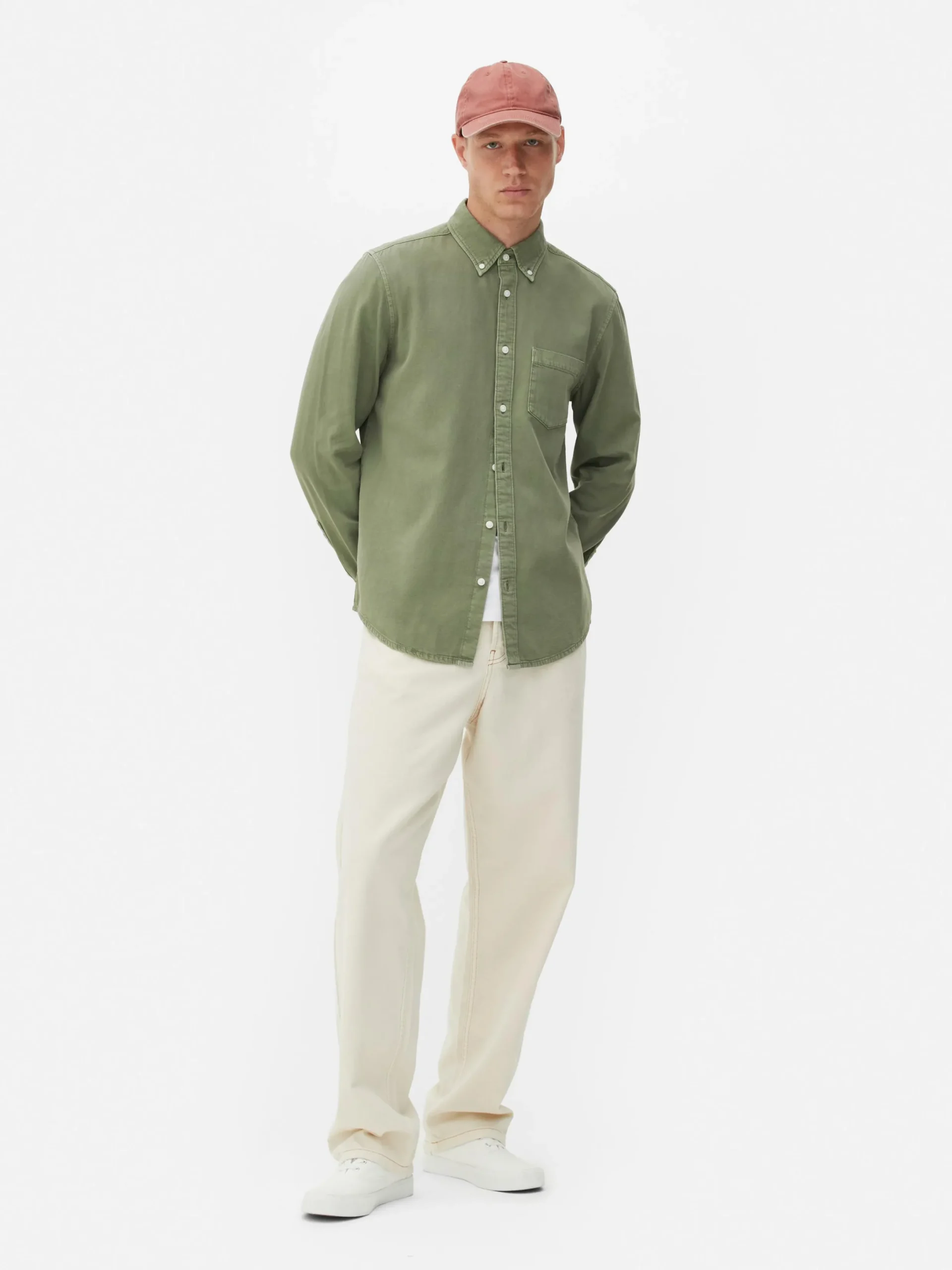 Hombre Primark Camisas|Camisa De Sarga De Algodón De Manga Larga