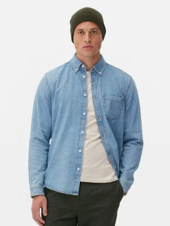 Hombre Primark Camisas|Camisa De Sarga De Algodón De Manga Larga