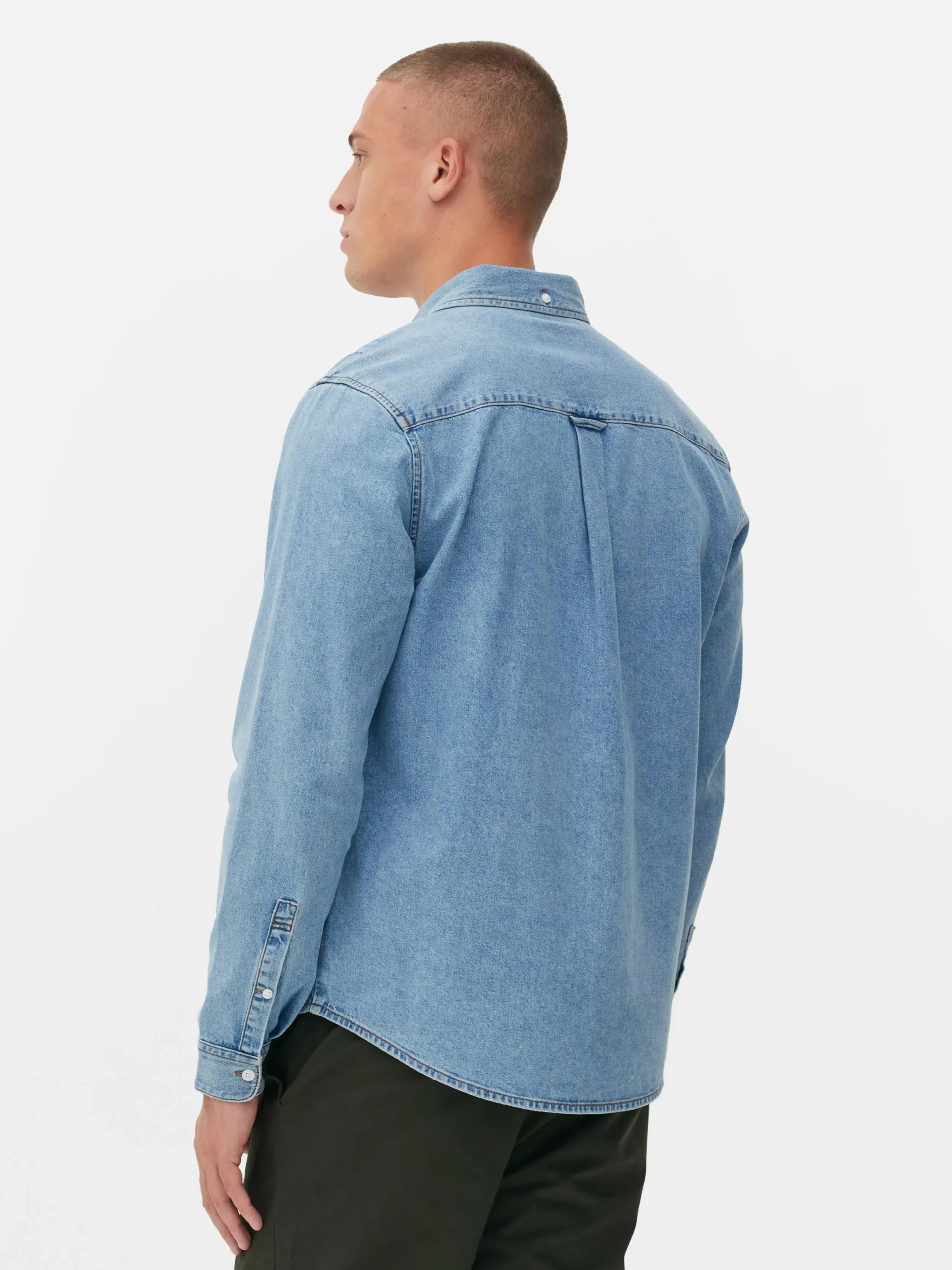 Hombre Primark Camisas|Camisa De Sarga De Algodón De Manga Larga