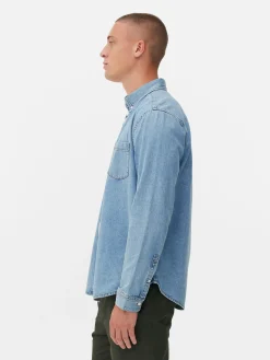 Hombre Primark Camisas|Camisa De Sarga De Algodón De Manga Larga