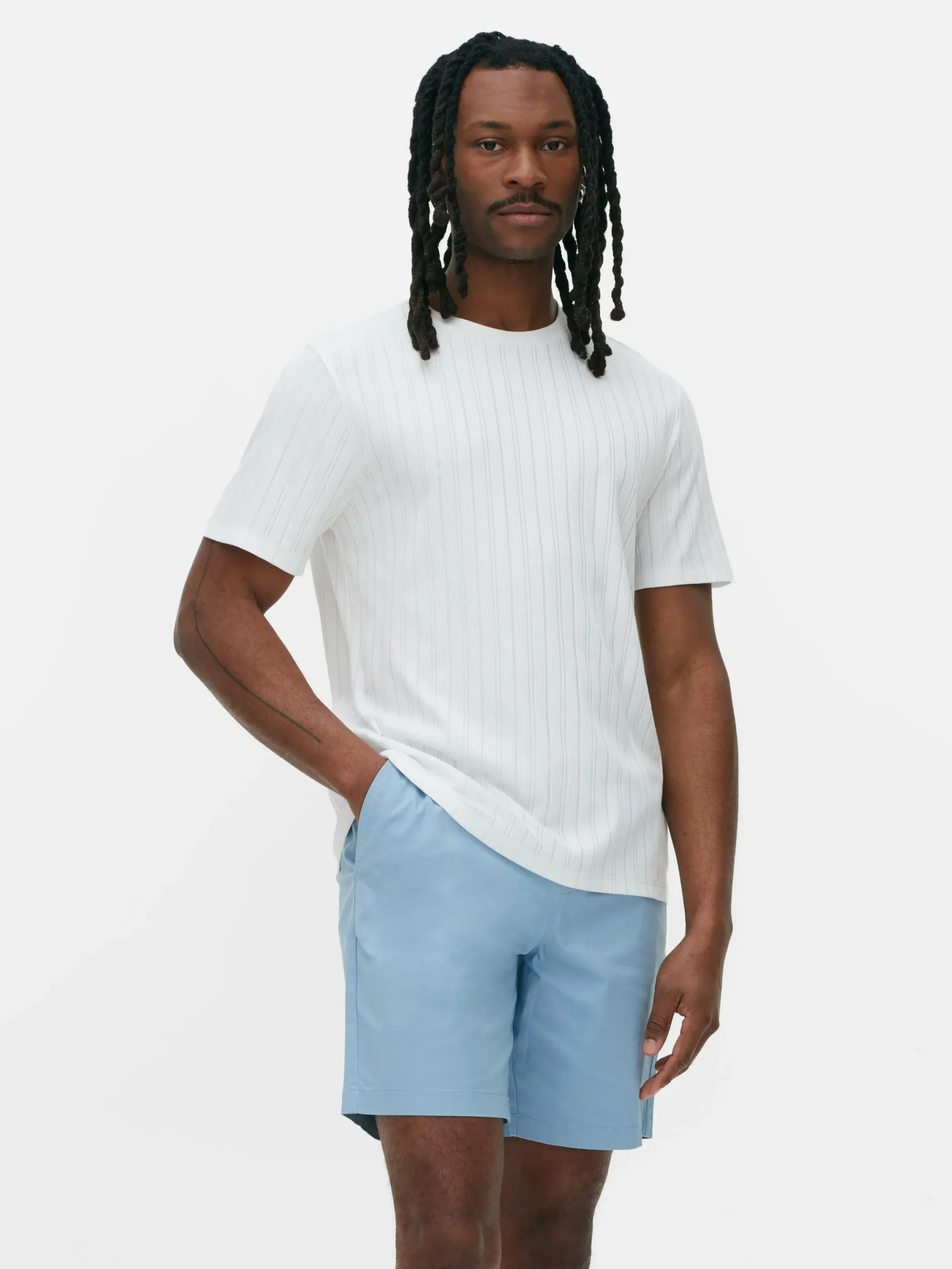 Hombre Primark Tops Y Camisetas|Camiseta Acanalada Con Cuello Redondo