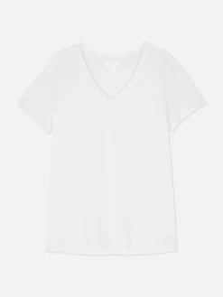 Mujer Primark Tops Y Camisetas|Camiseta Con Cuello De Pico En Mezcla De Algodón