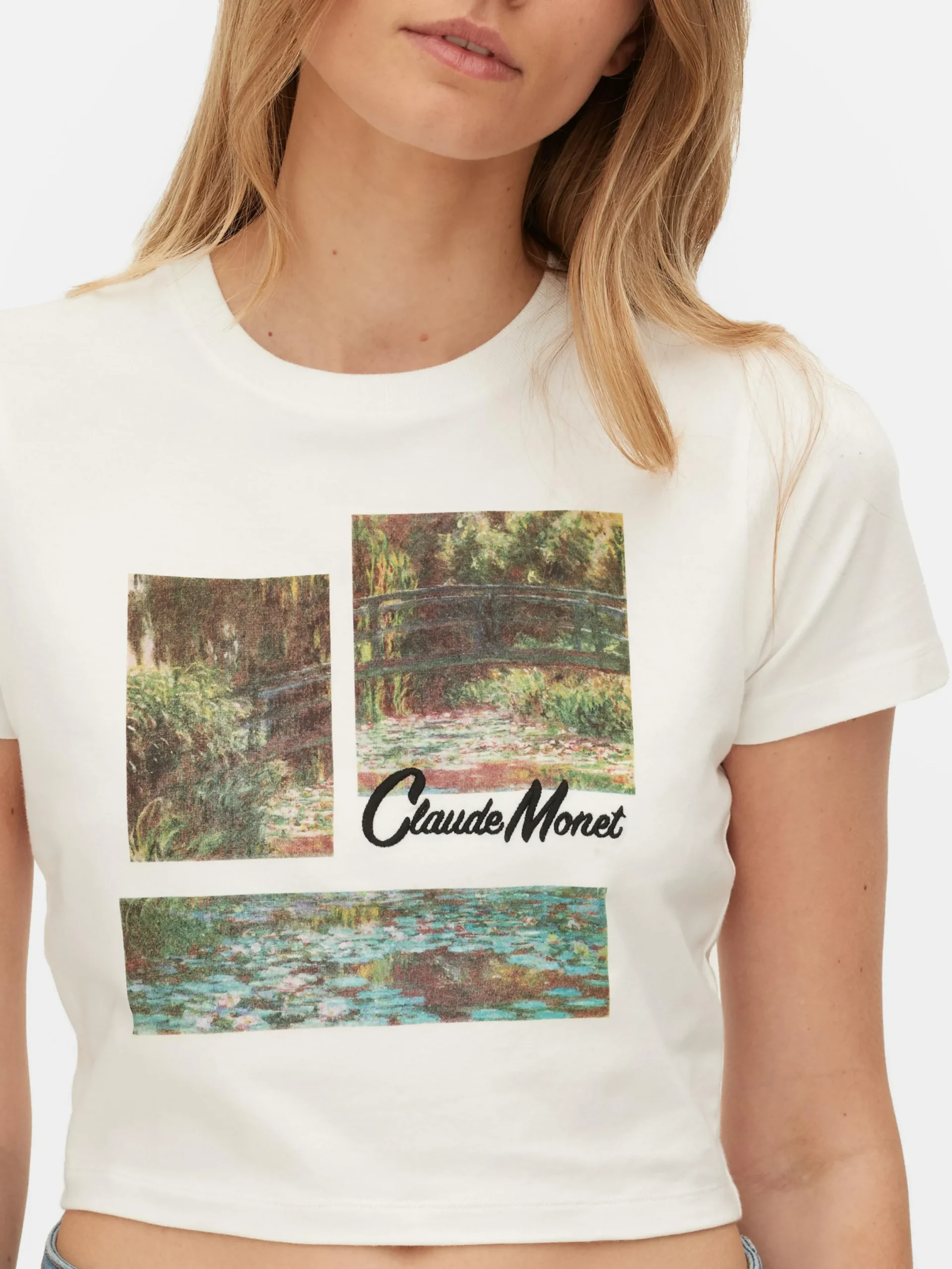 Mujer Primark Tops Y Camisetas|Camiseta Corta Con Estampado Gráfico De Claude Monet