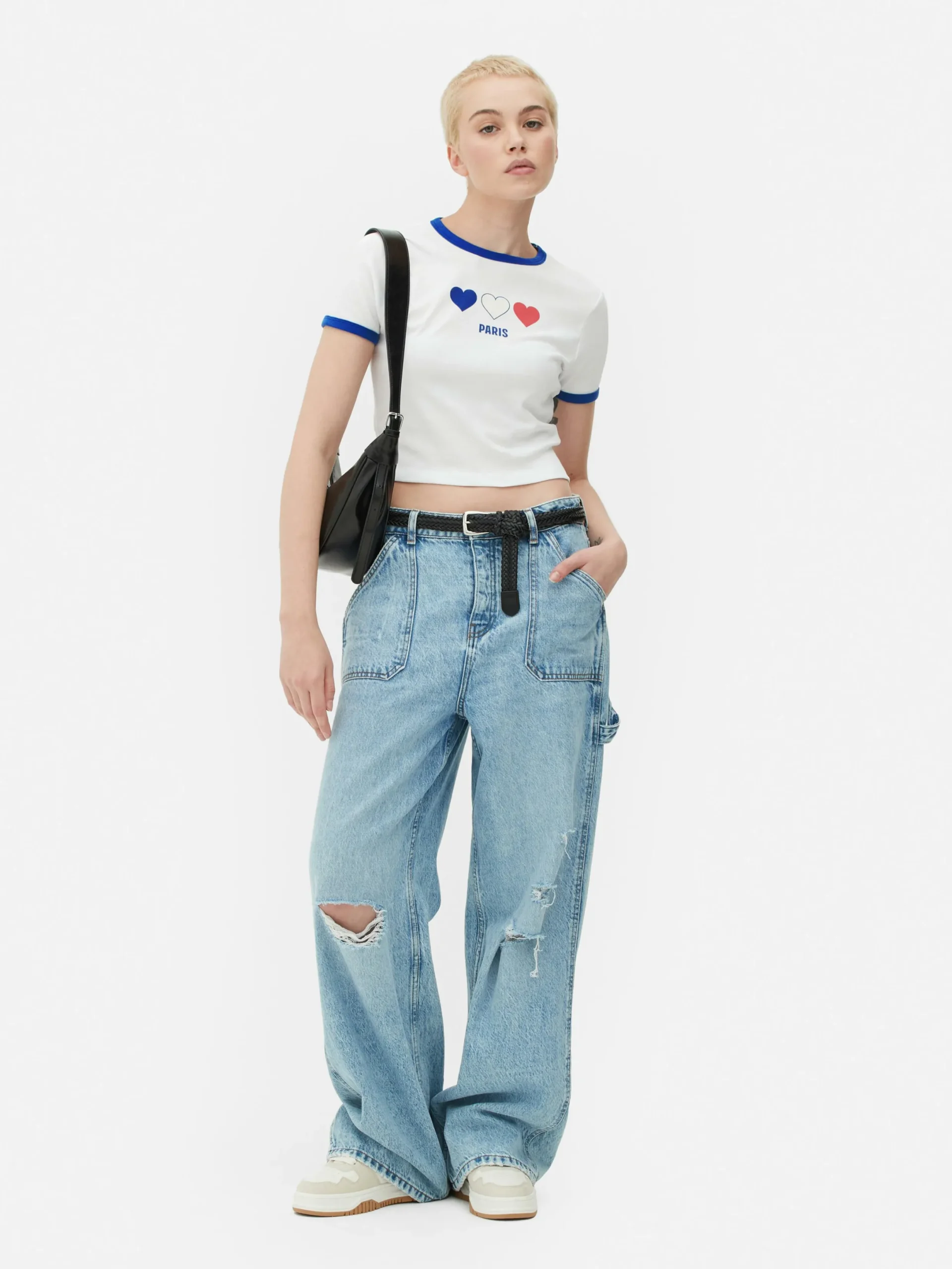 Mujer Primark Tops Y Camisetas|Camiseta Corta Con Ribetes Con El Eslogan «Paris»