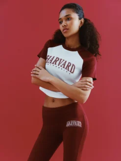 Mujer Primark Tops Y Camisetas|Camiseta Corta De Harvard Estilo Raglán