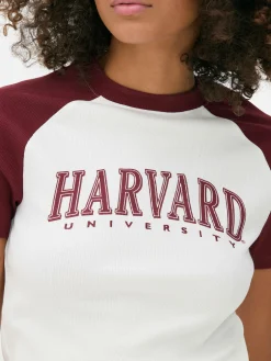 Mujer Primark Tops Y Camisetas|Camiseta Corta De Harvard Estilo Raglán