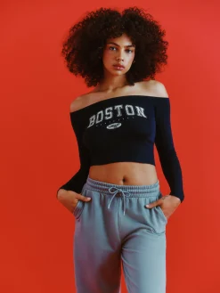 Mujer Primark Tops Y Camisetas|Camiseta Corta De Manga Larga Con Cuello Barco