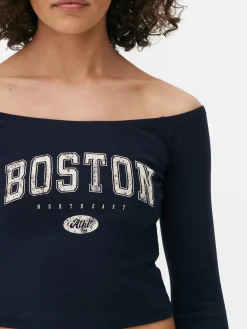 Mujer Primark Tops Y Camisetas|Camiseta Corta De Manga Larga Con Cuello Barco