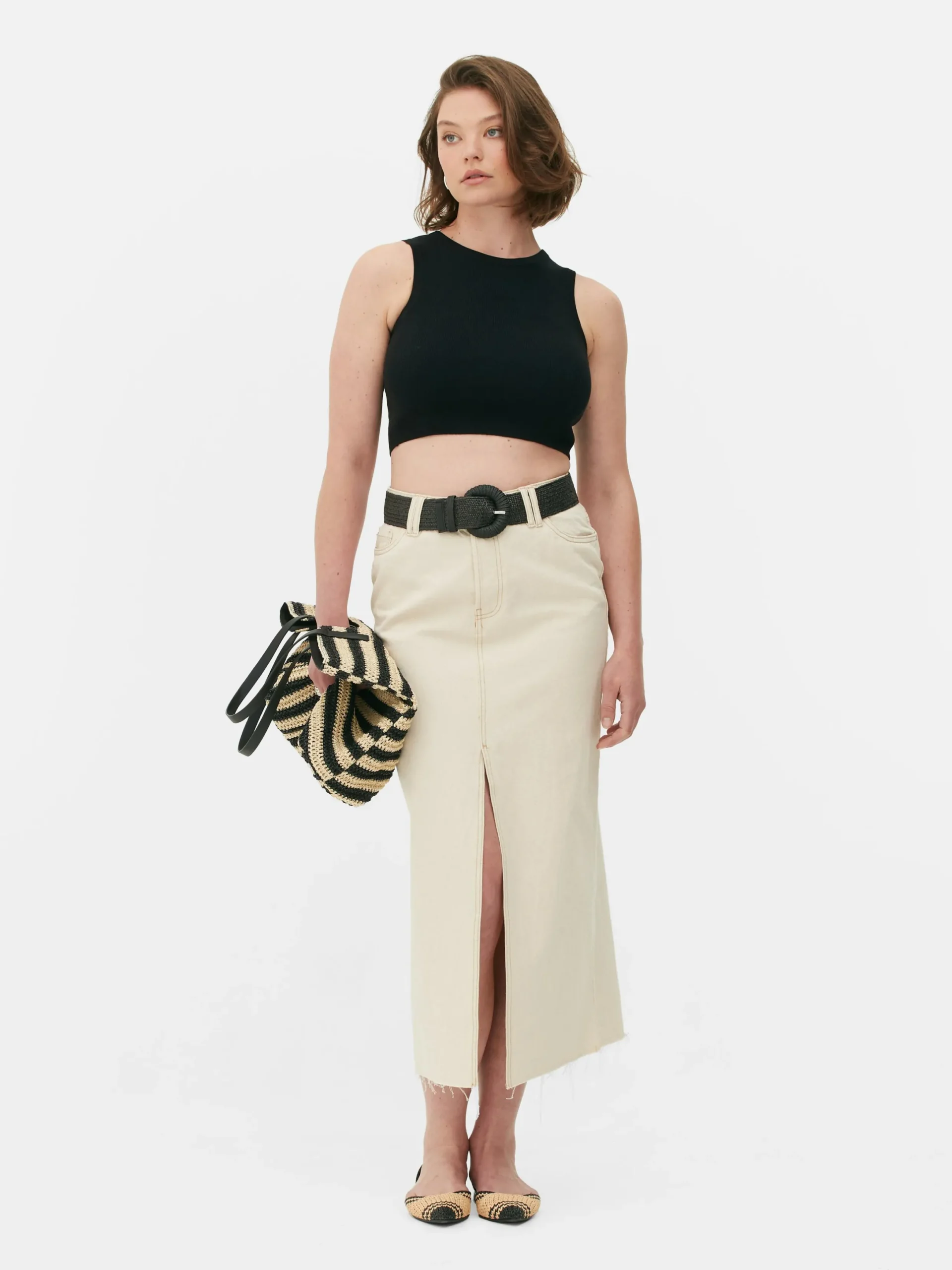 Mujer Primark Tops Y Camisetas|Camiseta Corta De Punto Sin Mangas De Cuello Redondo