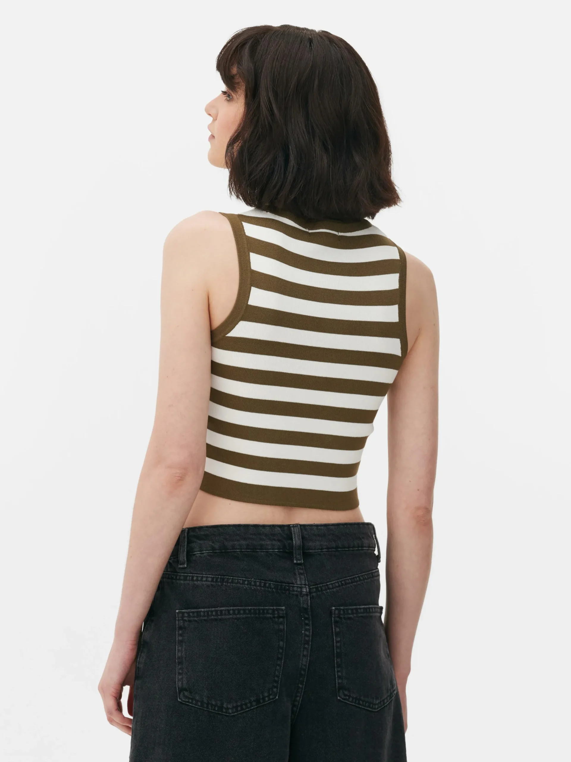 Mujer Primark Tops Y Camisetas|Camiseta Corta De Punto Sin Mangas De Cuello Redondo