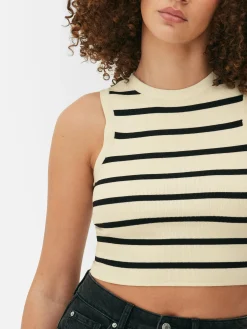 Mujer Primark Tops Y Camisetas|Camiseta Corta De Punto Sin Mangas De Cuello Redondo