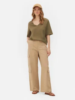 Mujer Primark Tops Y Camisetas|Camiseta De Manga Corta Con Cuello De Pico