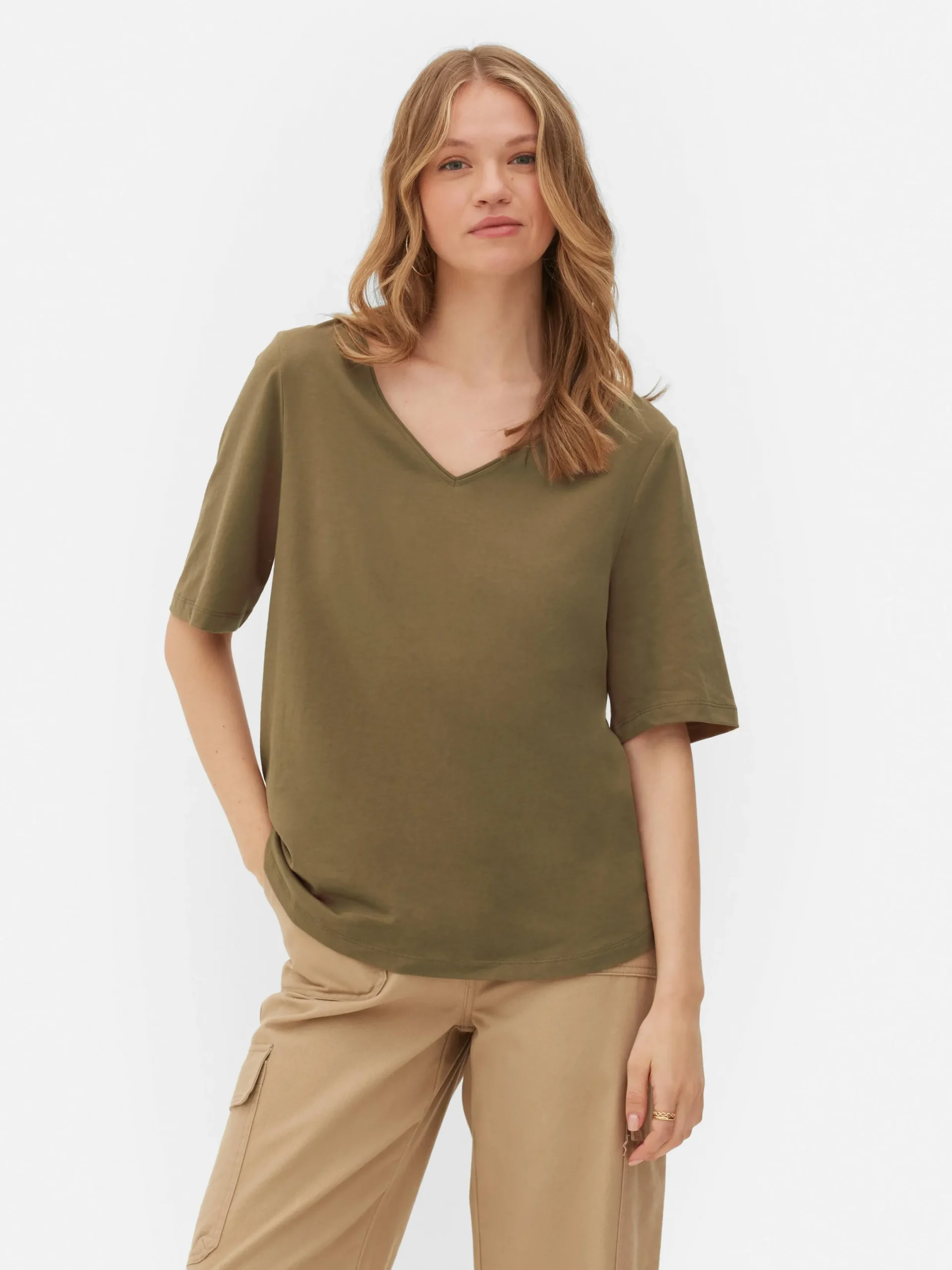 Mujer Primark Tops Y Camisetas|Camiseta De Manga Corta Con Cuello De Pico