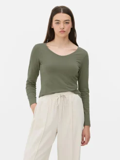 Mujer Primark Tops Y Camisetas|Camiseta De Manga Larga De Cuello De Pico