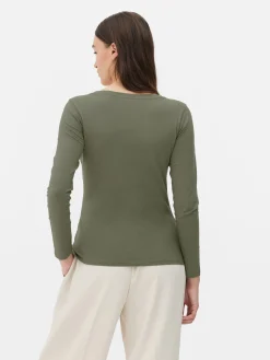 Mujer Primark Tops Y Camisetas|Camiseta De Manga Larga De Cuello De Pico