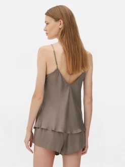 Mujer Primark Tops De Pijama|Camiseta De Pijama Corta En Satén Con Cuello De Pico