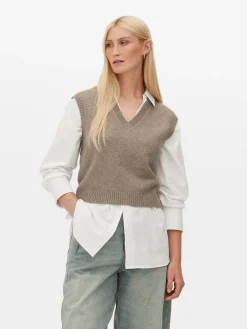 Mujer Primark Jerseys Y Cárdigans|Camiseta De Punto Sin Mangas Con Cuello De Pico