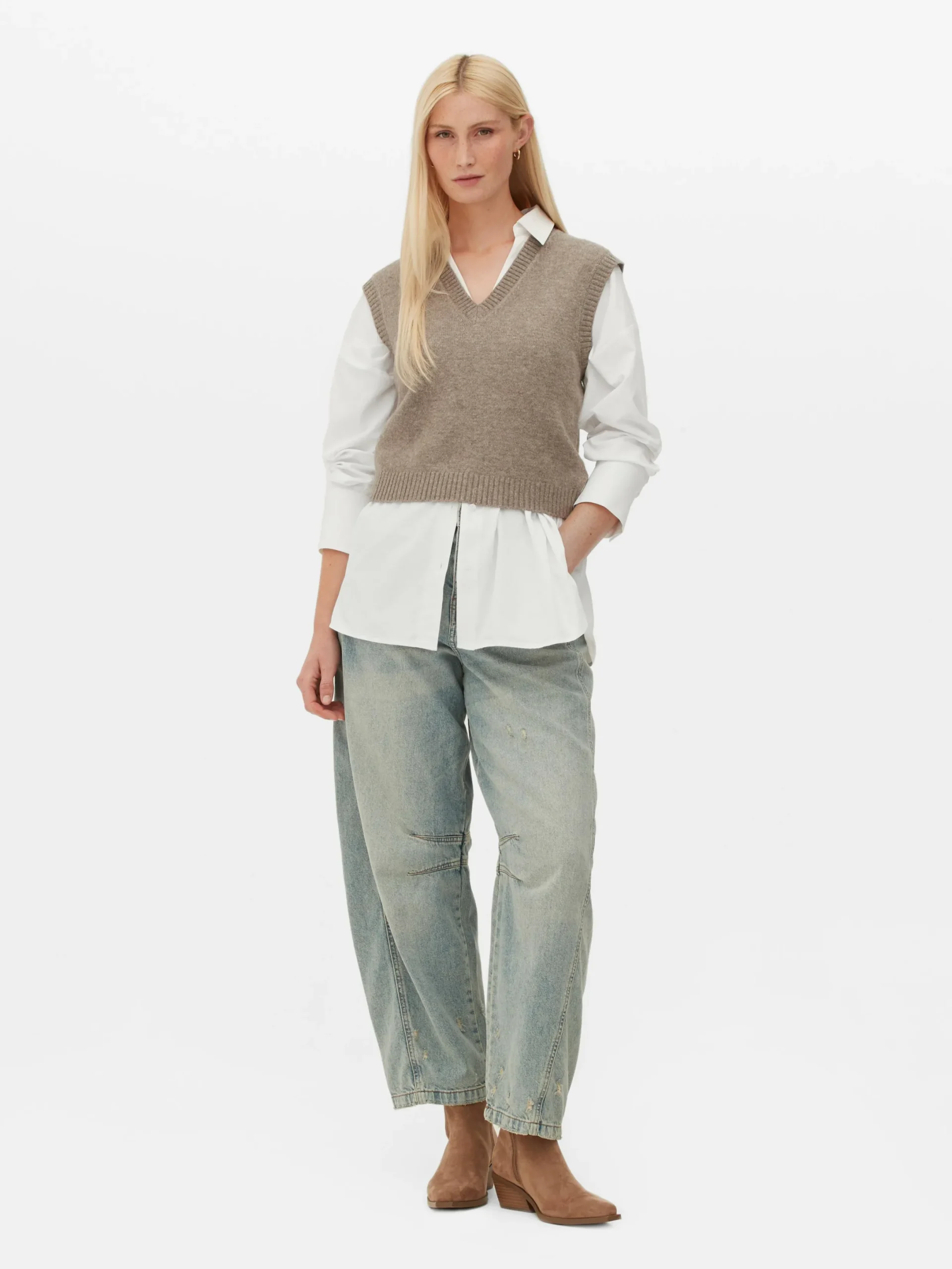 Mujer Primark Jerseys Y Cárdigans|Camiseta De Punto Sin Mangas Con Cuello De Pico