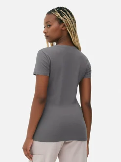 Mujer Primark Tops Y Camisetas|Camiseta Elástica De Manga Corta Y Cuello Redondo