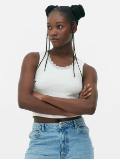 Mujer Primark Tops Y Camisetas|Camiseta Sin Mangas Acanalada Con Ribetes De Encaje