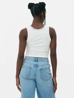 Mujer Primark Tops Y Camisetas|Camiseta Sin Mangas Acanalada Con Ribetes De Encaje