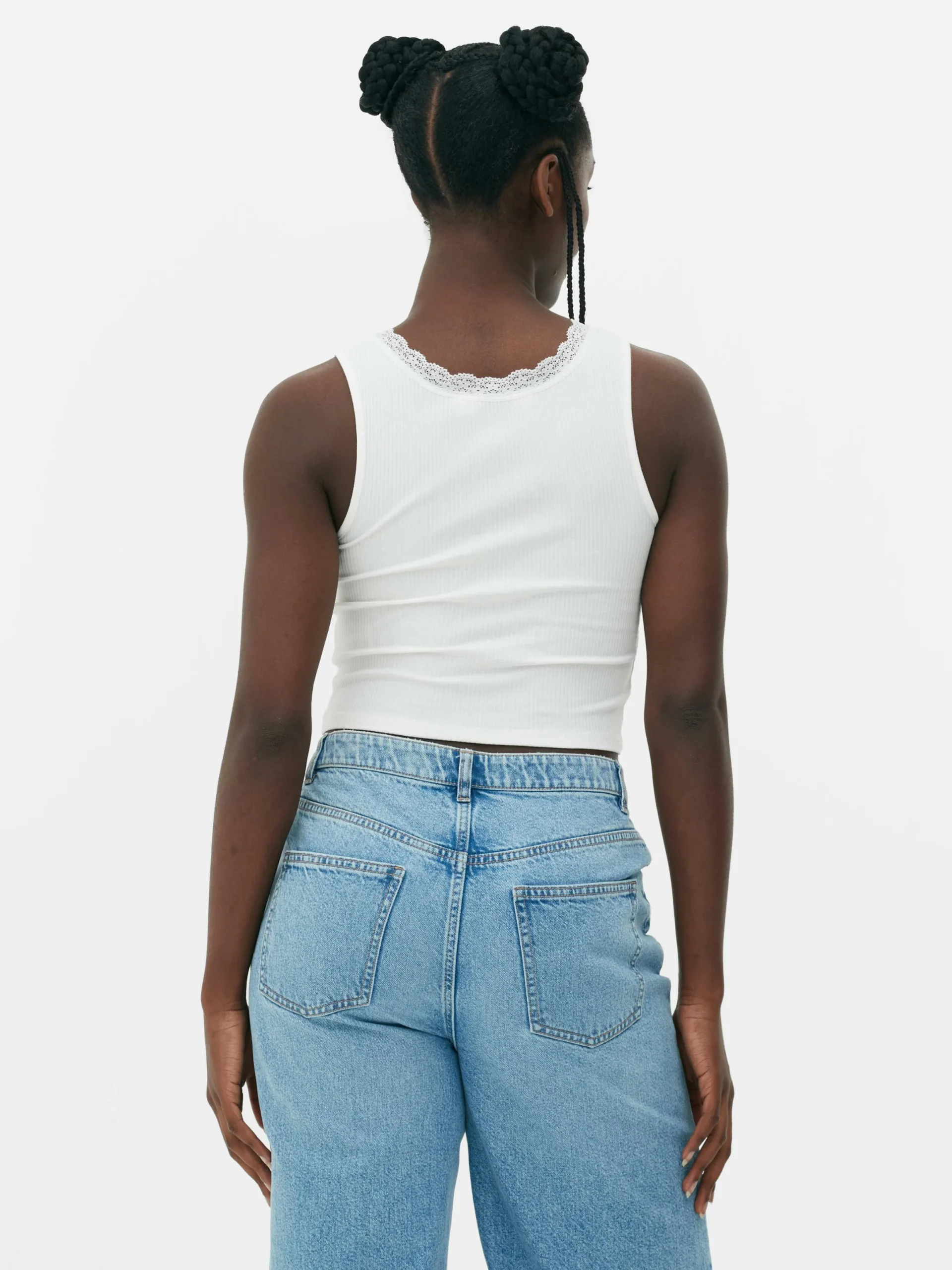 Mujer Primark Tops Y Camisetas|Camiseta Sin Mangas Acanalada Con Ribetes De Encaje