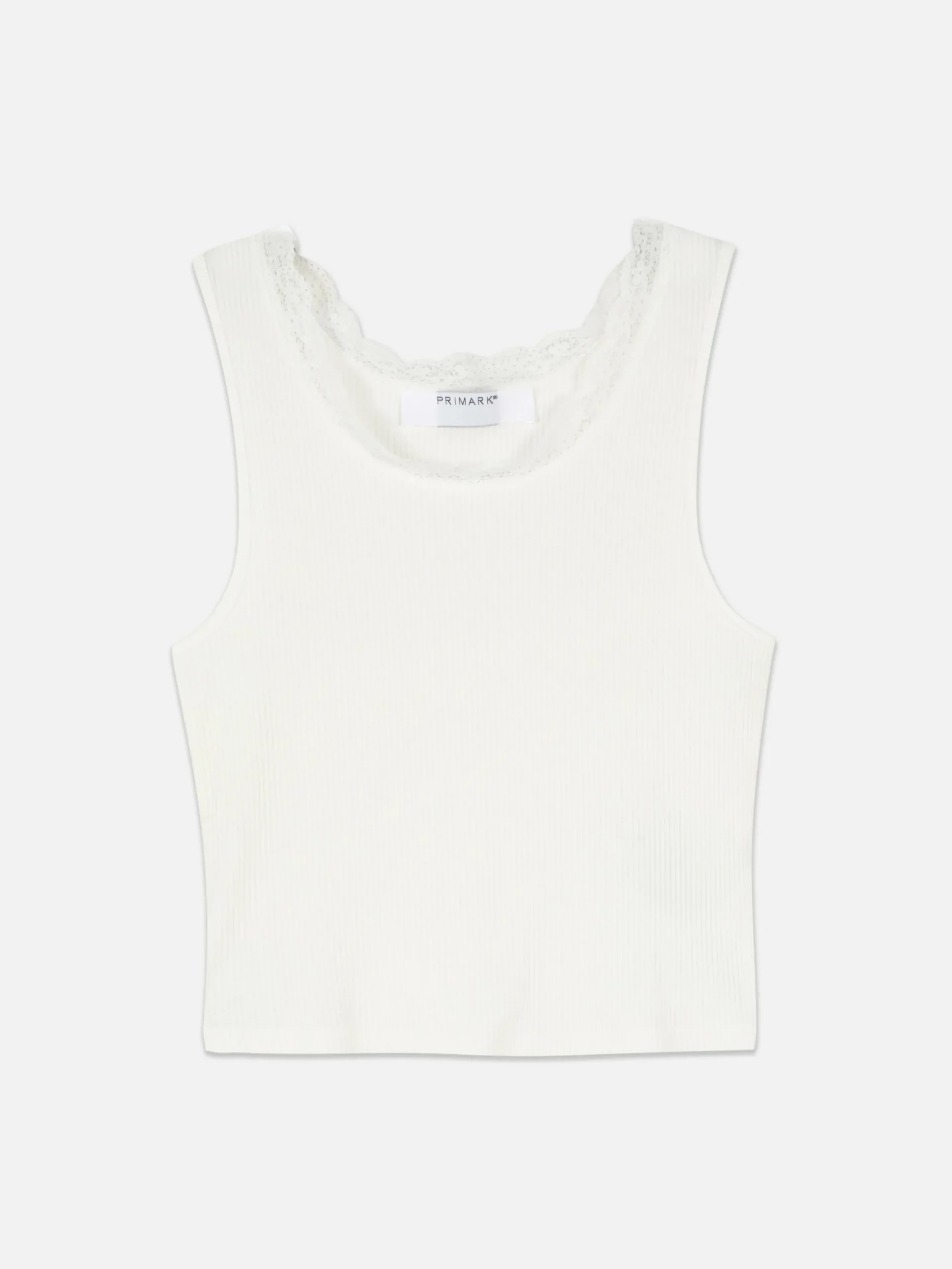 Mujer Primark Tops Y Camisetas|Camiseta Sin Mangas Acanalada Con Ribetes De Encaje