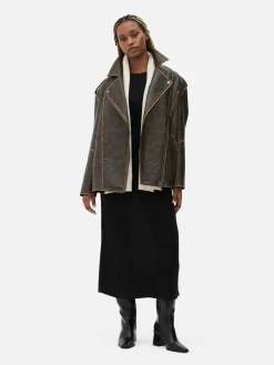 Mujer Primark Abrigos Y Chaquetas|Cazadora Motera Extragrande De Efecto Desgastado