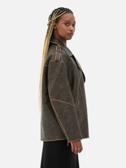 Mujer Primark Abrigos Y Chaquetas|Cazadora Motera Extragrande De Efecto Desgastado