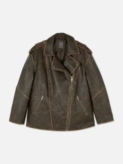 Mujer Primark Abrigos Y Chaquetas|Cazadora Motera Extragrande De Efecto Desgastado