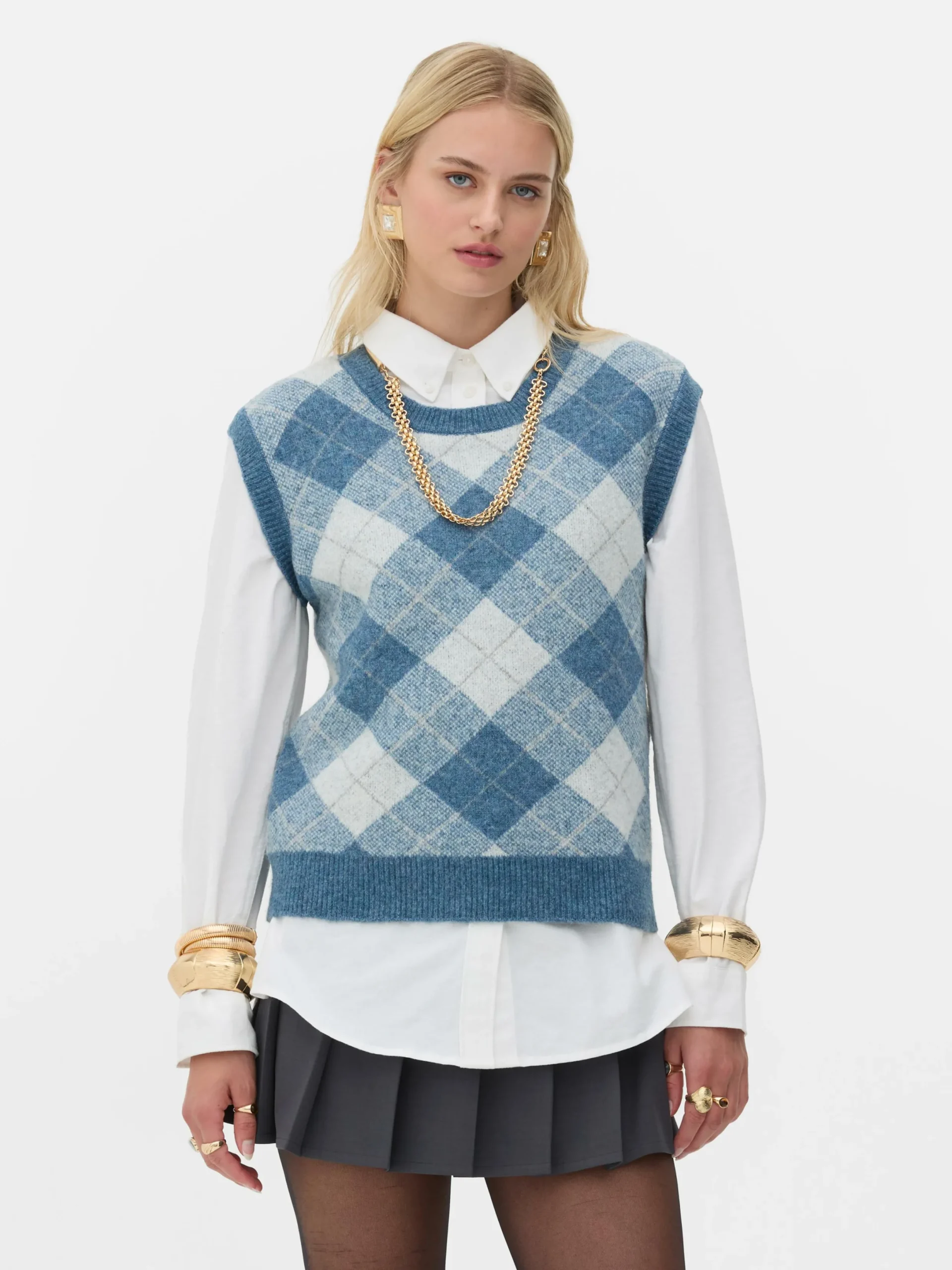 Mujer Primark Jerseys Y Cárdigans|Chaleco De Punto Con Motivo De Rombos De Rita Ora