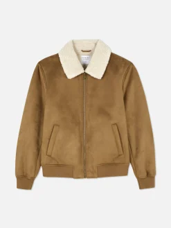 Hombre Primark Abrigos Y Chaquetas|Chaqueta De Antelina Con Cuello De Borrego Sintético