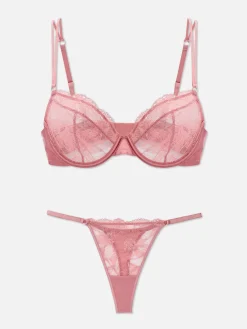 Mujer Primark Sets De Lencería|Conjunto De Sujetador Sin Relleno Y Tanga De Encaje