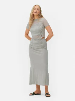 Mujer Primark Faldas|Falda Midi Con Superposición De Malla Combinable