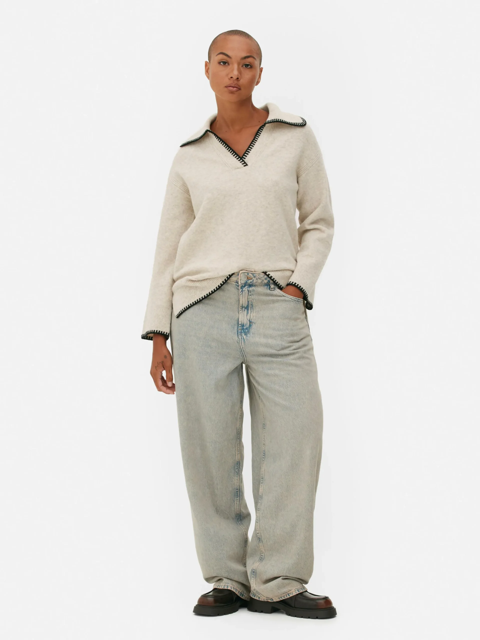 Mujer Primark Jerseys Y Cárdigans|Jersey Con Cuello Pespunteado