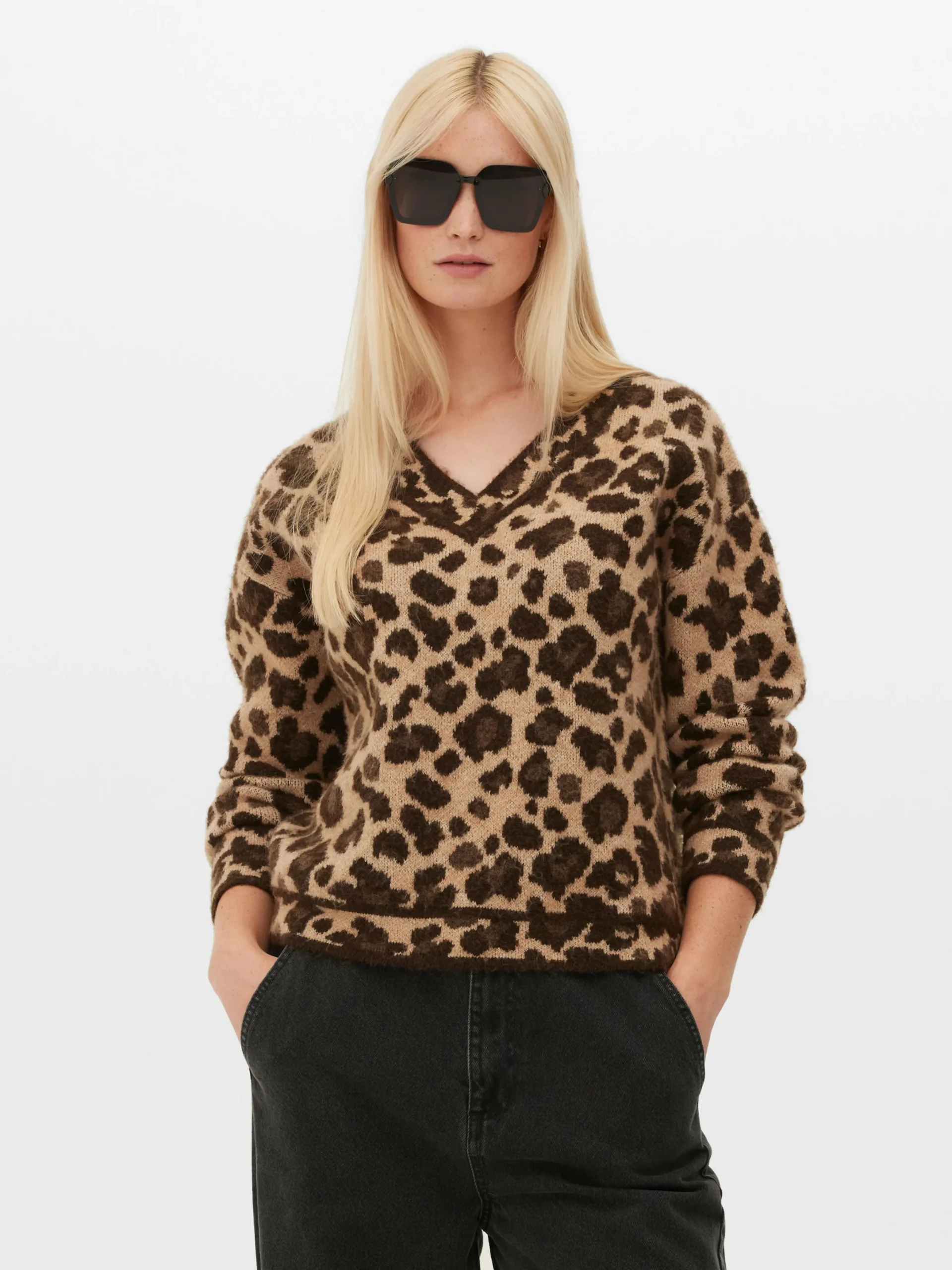 Mujer Primark Jerseys Y Cárdigans|Jersey De Leopardo Con Cuello De Pico