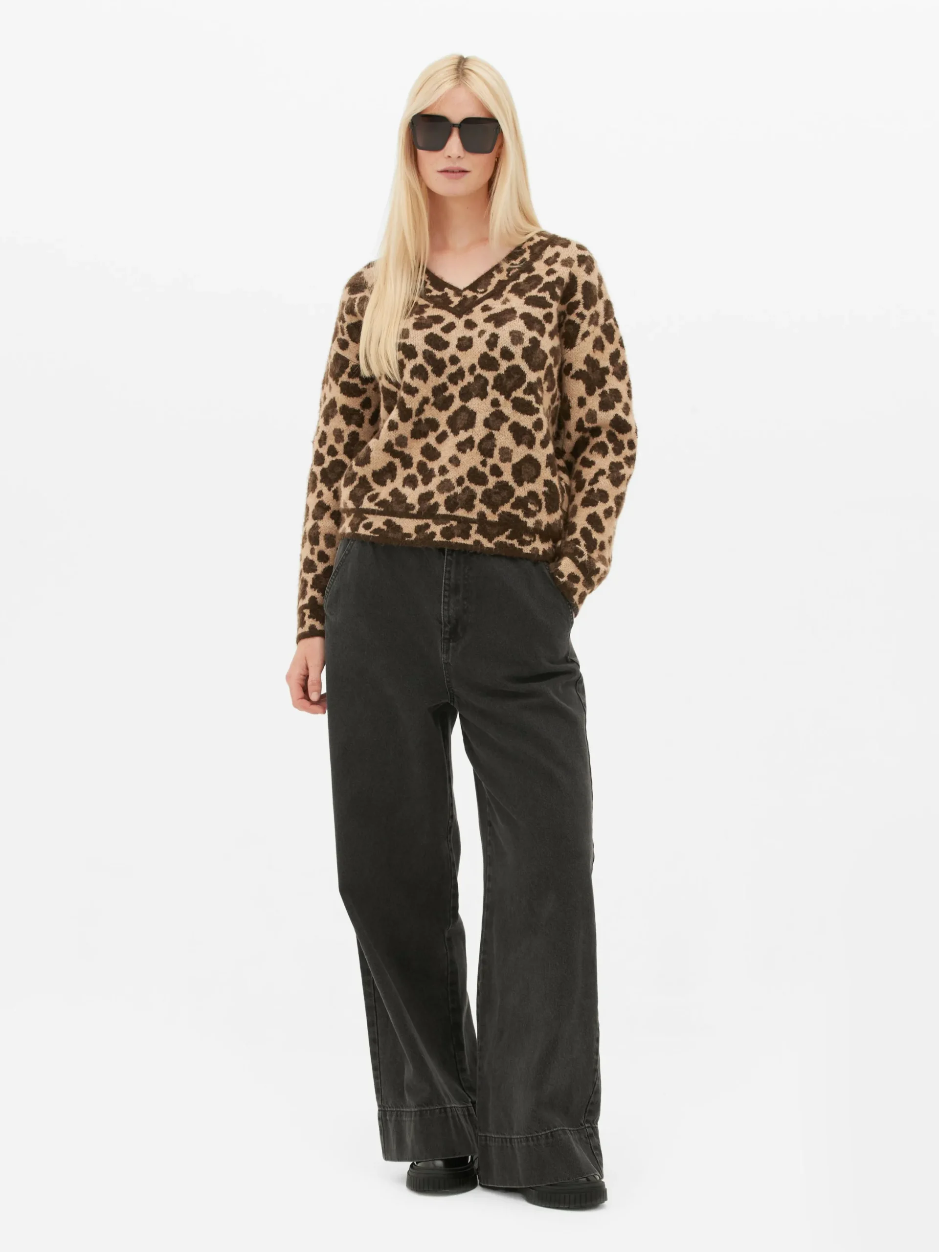 Mujer Primark Jerseys Y Cárdigans|Jersey De Leopardo Con Cuello De Pico