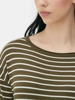 Mujer Primark Jerseys Y Cárdigans|Jersey De Punto Fino A Rayas Con Cuello Barco