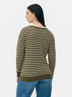 Mujer Primark Jerseys Y Cárdigans|Jersey De Punto Fino A Rayas Con Cuello Barco