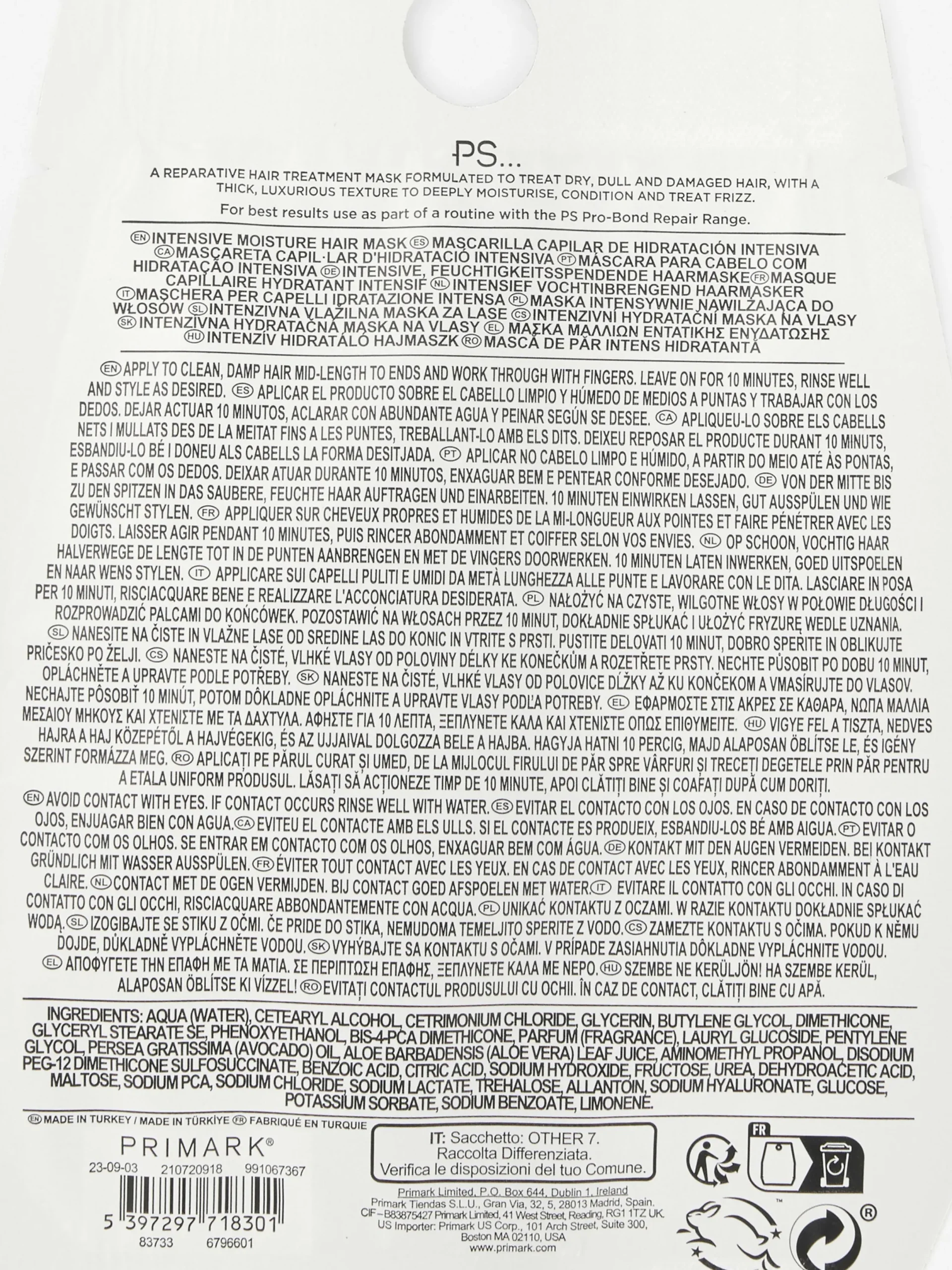 Primark Tratamientos|Mascarilla Hidratante Reparadora De PS... Pro Bond