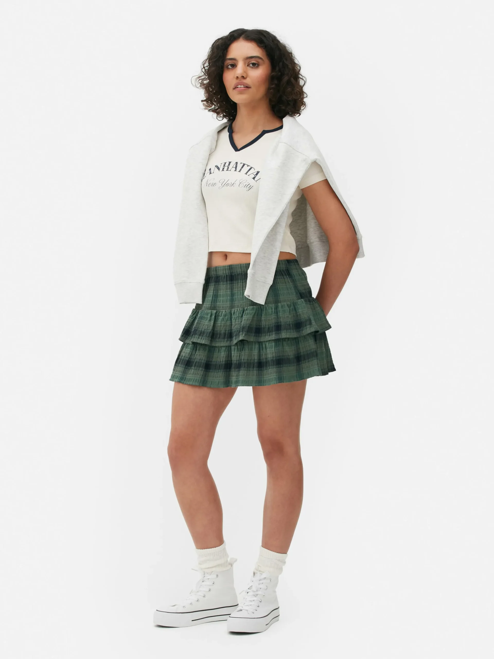 Mujer Primark Faldas|Minifalda A Capas Con Estampado A Cuadros